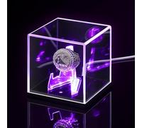 Colingmill Championship Ring Display Case with LED Light 7 Color Clear Ring Holder UV Protected Light up Display Box for Baseball Souvenir Memorabilia Gift(Acrylic Base,3.15 x 3.15 x 3.4 Inches)