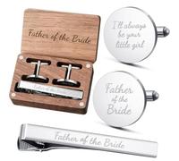 Colingmill Father of the Bride Gift Dad of the Bridegroom Cufflinks Tie Clip Set with Engraved Wood Gift Box for Dad, Stainless Steel Wood, No Gemstone