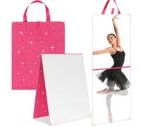 Colingmill Frameless Foldable Glitter Backstage Mirror with Handle 33.5 x 13.5 Inch Glitter Folding Hanging Mirror Rectangular for Travel Dance Bag Home Fitness Spa Gift for Dancers(Rose Red)