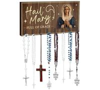 Colingmill Large Wooden Rosary Holder Wall Mounted with 8 Hangers Catholic Rosary Storage Organizer Decorative Hanger Holder for Necklace, Bracelet Prayer Storage(Classic)