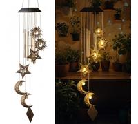 Colingmill Solar Wind Chimes for Outside Waterproof Hanging Wind Chimes Lights Outdoor Decor Yard Garden Gifts for Mother Mom Grandma Wife Neighbors(Sun Moon Star,Warm Colored Lights)
