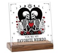 Colingmill Spooky Valentines Day Gifts for Him Her Romantic Skull Acrylic Desk Sign with Wooden Base You're My Favorite Weirdo Plaque Wedding Anniversary Birthday Gift for Women Men Wife Husband