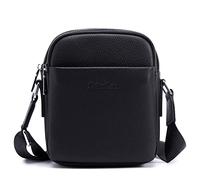 Colins Keirs Leather crossbody bag for men. Man purse with zipper and adjustable shoulder strap. Black Small, Black, S, Cowhide Double Compartment