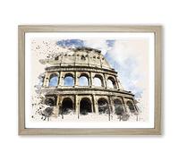 Coliseum Rome Italy No.2 Modern FC Framed Print | A3 Oak Framed Wall Art | Ready to Hang | Modern Nature Picture | Living Room Bedroom Lounge Office