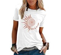 Colisha Women T-Shirt Sunflower Print Pattern Short Sleeve Round Neck Basic Tee Shirts Ladies Casual Summer Top 3XL Sun Moon White