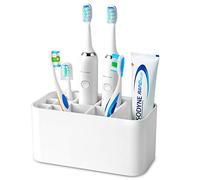 Colist Toothbrush Holder Wall Mounted, Electric Toothbrush Holder with Drainage, 11 Detachable Compartments, Family Bathroom Organizer (White)