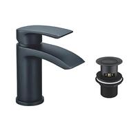 COLL Basin Mono Mixer with CLICKER Waste MATT Black, Ceramic Discs, Suitable for All Pressure Systems, 1 in Pack
