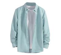 Colla Long Sleeve Slim Fit Trendy Striped Printed Long Sleeved Shirt Corduroy Button up Men (Mint Green, XXXXL)