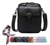 Collaboraten1 Crossbody Leather Bag for Women, Vegan Anti Theft Side Purse Shoulder, Double-Layer Retro Soft Messenger Bag with Built In Wallet & Card Slots (Black)