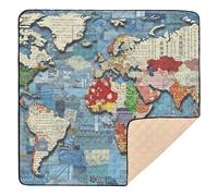 Collage Art Style World Map Wallpaper Soft Padded Baby Activity Play Mat for Indoor Outdoor Comfortable Infant Play Activity Mat for Newborns Babies Infants Toddlers, 50'' x 50''