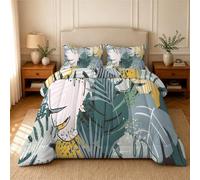 Collage Greenery Duvet Double - Coverless Duvet 4.5 Tog with Abstract Geometric, Soft Lightweight Comforter Set for All Season, 1 Summer Quilt Double 200x200cm with 2 Pillowcases, Tropical U142