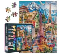 Collage of Famous Landmarks from Asia, Europe, and America, Including the Great Wall of China 1000 Piece Puzzle for Adults for Family Recreation Gift - Finished Size: 27.5" x 19.6"