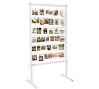 Collage Picture Frame,Photo Display Board with Clips,Wood Pictures Photos Frames With Stand for Wedding Graduation Party Birthday Greeting Letter Christmas Cards Holder Organizer,135cm(White)