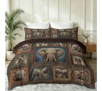 Collage Vintage Duvet Cover, Wild Elephant Vintage Frame Duvet Cover, Easy Care Breathable Microfiber Printed Quilt Cover, Super King Bedding Set for Teens Girls Kids, Pure black