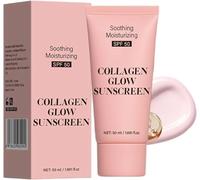 Collagen Glow Sunscreen, Collagen Sunscreen, SPF 50 Broad Spectrum Moisturizing Face Sunscreen, Lightweight Non-Sticky Formula for Natural Glow Face Suncream, for All Skin Types (1Pcs)