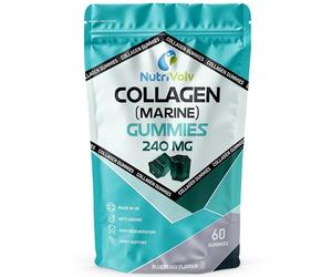 Collagen Gummies | High Strength Marine Source | 60 Blueberry Flavoured Gummies | Type 1 Hydrolysed Collagen Peptides | for Skin, Hair, Nails & Joints | Supplement for Women & Men | by NutriVolv