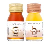 Collagen + Hyaluronic Acid Drink - Primabiotic Duo Pack | 60 x 30 ml Vials | 10,000 mg Collagen + 250 mg Hyaluron | Liquid Supplements for Hydrated and Radiant Skin