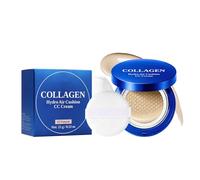 Collagen Hydro Air Cushion CC Cream with Peptides, Lightweight Hydrating Foundation, Dewy Natural Finish, Buildable Medium Coverage, Waterproof, 15g (Natural)