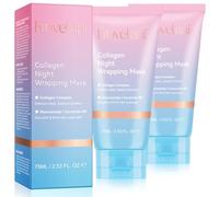 Collagen Night Wrapping Mask, Overnight Wrapping Peel Off Facial Mask Pack, Elasticity & Hydration Care, Collagen Face Mask 75ml,Reduces Sagging & Dullness, (Brush Included) (2PCS)