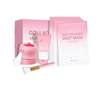 Collagen Night Wrapping Mask Set, Peel Off Face Mask with Brush,Night Cream,5 Masks, Elasticity & Hydration Care Overnight Collagen Mask for Women (Pink)