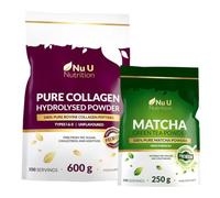 Collagen Powder 600g + Matcha Green Tea Powder 250g Bundle - 100 Servings Each - Premium Unflavoured Bovine Collagen Peptides Type I & III - Pure Matcha Culinary Grade - Ideal for Lattes & Smoothies