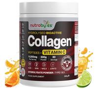 Collagen Powder with Vitamin C | Superior Absorption | Hydrolysed Peptides | 11,000 mg Per Serving | Collagen Supplements for Women and Men | Unflavoured | 330g | Nutrabytes