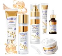 Collagen Skin Care Set, Anti Aging Skincare Set for Face, Shrink Pores, Hydrate & Firm Skin, 6 Pcs Individually Packaged Skincare Kits for Women with Cleanser, Toner, Lotion, Serum, Cream, Eye Cream.