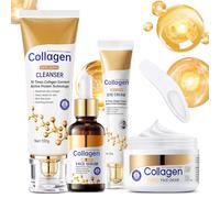 Collagen Skin Care Set, Anti Aging Skincare Set for Reduce Wrinkles, Shrink Pores, Smooth Fine Lines, Hydrating, 4 Pcs Travel Skincare Kits for Women with Cleanser, Serum, Cream, Eye Cream.