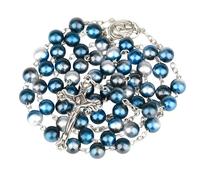 Collana con Rosario Religioso in Argento Sterling 925 per Donna - Collana con Croce di Perle finte religiose, Catene con Perline Lunghe con Pendente di Maria Gesù