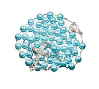 Collana con Rosario Religioso in Argento Sterling 925 per Donna - Collana con Croce di Perle finte religiose, Catene con Perline Lunghe con Pendente di Maria Gesù
