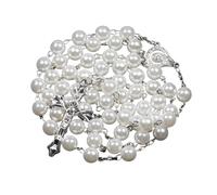 Collana con Rosario Religioso in Argento Sterling 925 per Donna - Collana con Croce di Perle finte religiose, Catene con Perline Lunghe con Pendente di Maria Gesù