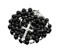 Collana con Rosario Religioso in Argento Sterling 925 per Donna - Collana con Croce di Perle finte religiose, Catene con Perline Lunghe con Pendente di Maria Gesù