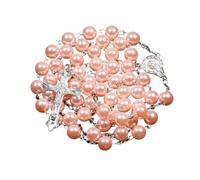 Collana con Rosario Religioso in Argento Sterling 925 per Donna - Collana con Croce di Perle finte religiose, Catene con Perline Lunghe con Pendente di Maria Gesù