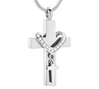 Collana con urna con Croce in Argento Sterling 925 per Donne e Uomini, collane con Doppia cremazione Che contengono Ceneri dei propri Cari, Ceneri, Uomini