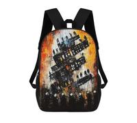 Collapse of Order - Expressionist Dystopian Cityscape Backpacks, Kids Backpack Student School Bag 3D Printed Travel Backpacks Fashion Accessory Backpack Children Waterproof School Bags 17inch