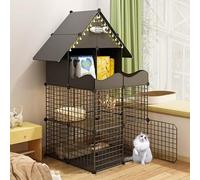 Collapsible 2/3-Tier Cat Cage with Ladders, DIY Metal Wire Pet Playpen for 1-3 Cats, Indoor Exercise Enclosure, Detachable Small Animal Cage (Gray A, 30x30x43in)