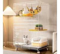 Collapsible 3/4-Tier Cat Cage with 360° Wheels, Indoor Cat Enclosure with Platforms & Ladder, DIY Playpen with Tray, Detachable Metal Wire Kennel(60x42x96cm)
