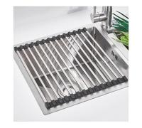 Collapsible 32-60 CM Stainless Steel Dish Drying Rack Expandable Roll-Up Drainer with Anti-Slip Square Tubes for Kitchen - Space-Saving Durable & Easy to Use