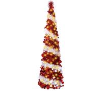 Collapsible Artificial Christmas Tree, 5ft/ 1.5m Pop up Christmas Tinsel Tree with 100LED Lights, Large Sequins Artificial Tree for Xmas Holiday Party Carnival Decorations