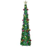 Collapsible Artificial Christmas Tree, 5ft/1.5m Xmas Tinsel Tree with Lights and 30 Color Balls, Pop up Sequins Artificial Tree for Xmas Holiday Party Carnival Decorations (Gold with Balls)