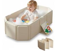 Collapsible Baby Bath - Foldable Baby Bath, Large Toddler Bath for Ages 0-8, Space Saving, with Triangular Diagonal Brace and Drain Plug