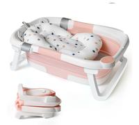 Collapsible Baby Bath Foldable Tub Bathtub Newborn with Seat Support Cushion & S