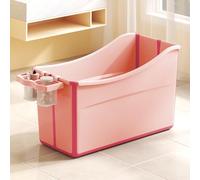 Collapsible Baby Bathtub Foldable Bathtub for Toddler Portable with Thermometer and Storage (Pink)