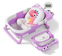 Collapsible Baby Bathtub for Newborn, Foldable Baby Bath Tub with Thermometer & Soft Floating Cushion & Drain Hole, Portable Travel Infant Bath Tubs for Newborns to Toddlers 0-36 Months Girls