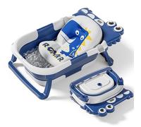 Collapsible Baby Bathtub for Newborn, Foldable Baby Bath Tub with Thermometer & Soft Floating Cushion & Drain Hole, Portable Travel Infant Bath Tubs for Newborns to Toddlers 0-36 Months Boy,NavyBlue