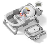 Collapsible Baby Bathtub for Newborn, Foldable Baby Bath Tub with Thermometer & Soft Floating Cushion & Drain Hole, Portable Travel Infant Bath Tubs for Newborns to Toddlers 0-36 Months Boys, Grey