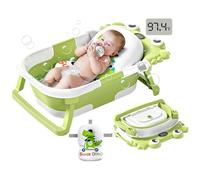 Collapsible Baby Bathtub for Newborns to Toddler with Real-time Temp Monitor & Floating Cushion,Portable Travel Tub for 0-36 Month, Foldable Baby Bath Tub for Infants(Green)