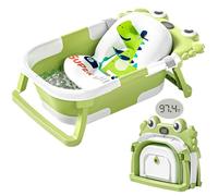 Collapsible Baby Bathtub for Newborns with Thermometer and Soft Floating Cushion Portable and Foldable Travel Baby Boy Bath Tub for Infants to Toddler 0-36 Month (Green)