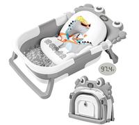 Collapsible Baby Bathtub for Newborns with Thermometer and Soft Floating Cushion Portable and Foldable Travel Baby Boy Bath Tub for Infants to Toddler 0-36 Month (Grey)