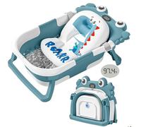 Collapsible Baby Bathtub for Newborns with Thermometer and Soft Floating Cushion Portable and Foldable Travel Baby Bath Tub for Infants to Toddler 0-36 Month (Blue)